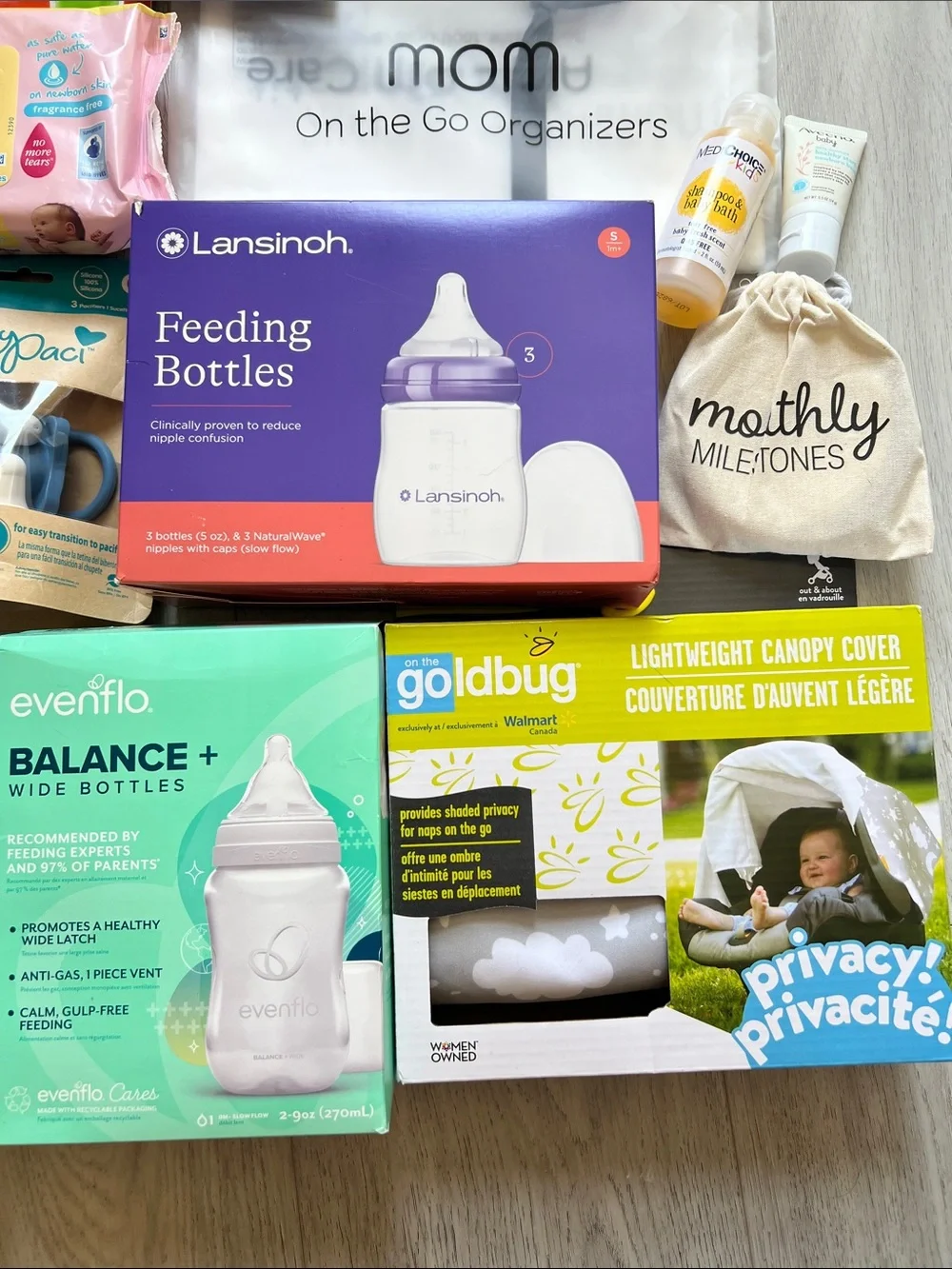 New Lot of Newborn/Infant Baby Items Bottles Carseat Cover Sterilizer Evenflo